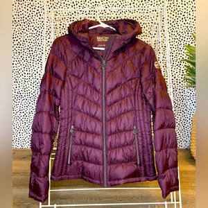 Michael Kors Maroon Quilted Puffer Coat